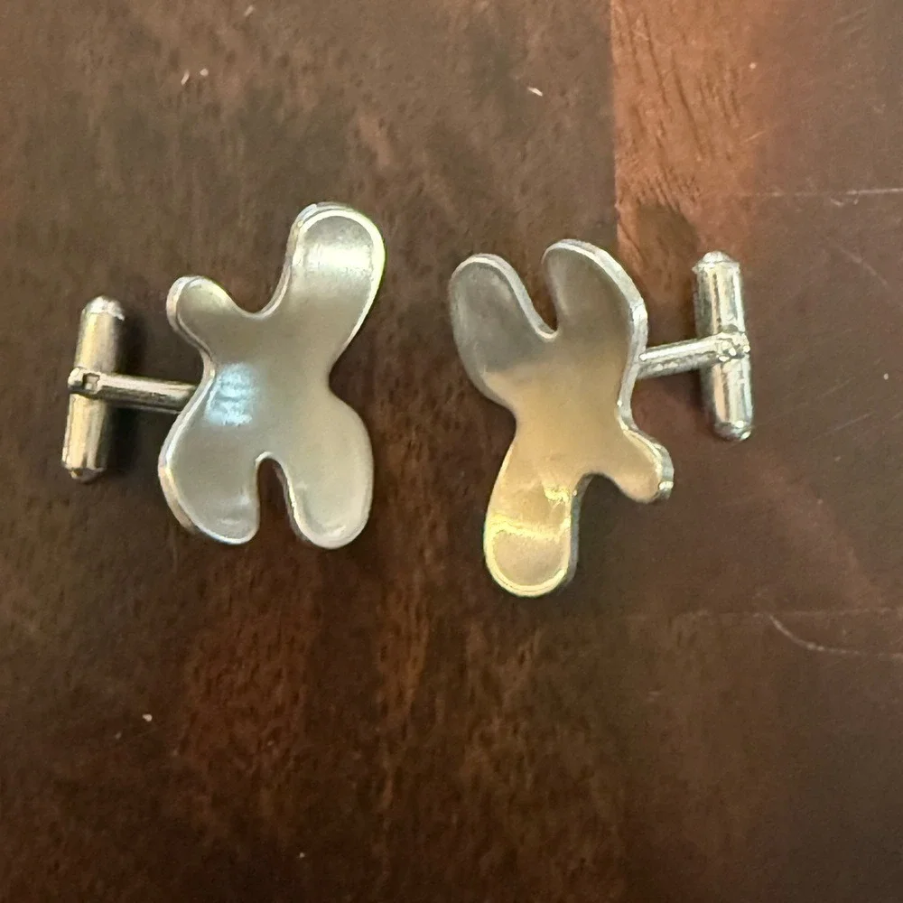 Mens Abstract Blob Cufflinks Silver‎ Tone Unique Modern Funky Fashion